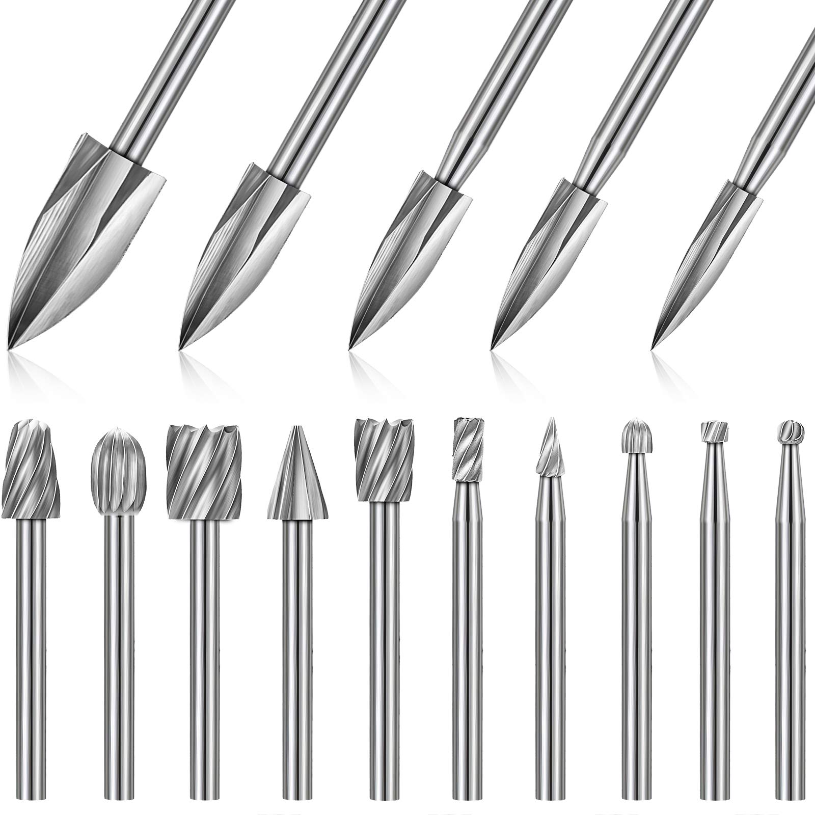 Wood Chisel Set - ชุดดอกสว่านแกะสลักไม้ HSS 15 ชิ้น, ดอกสว่านโรตารี่ขนาด 1/8