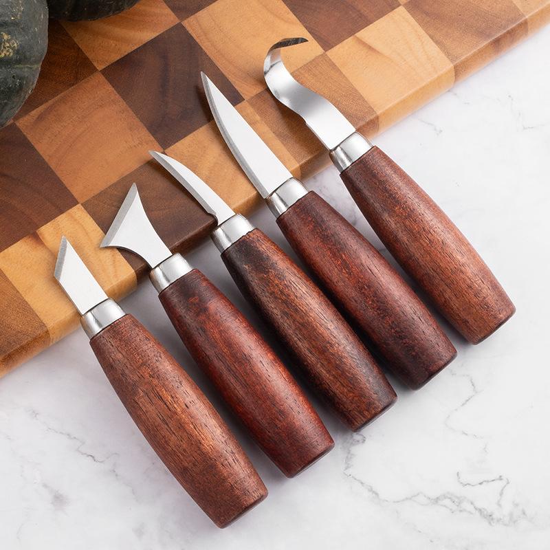 Wood Chisel Set - ชุดสิ่วแกะสลักไม้ 5 ชิ้น - เครื่องมือตัดไม้มืออาชีพสำหรับงานแกะสลักและปอกไม้ DIY