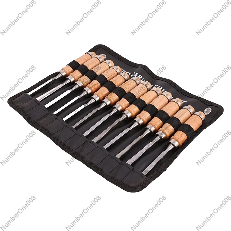 Wood Chisel Set - ชุดเครื่องมือแกะสลักไม้ 12 ชิ้น ชุดสิ่วไม้มืออาชีพพร้อมด้ามไม้สำหรับงานแกะสลักไม้