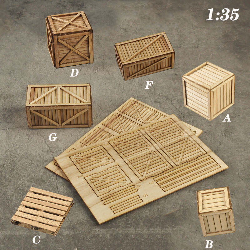 Wood Woodworking - ขนาด 1:35 Miniature กล่องไม้/ถาดชุดประกอบ Handmake DIY