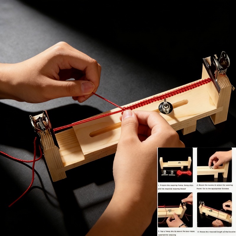 Woodworking Plan - เครื่องมือถักสร้อยข้อมือไม้เนื้อแข็ง - แผ่นกรอบปรับได้สำหรับถักเชือกสีแดง สายถักทำมือ อุปกรณ์งานฝีมือ DIY