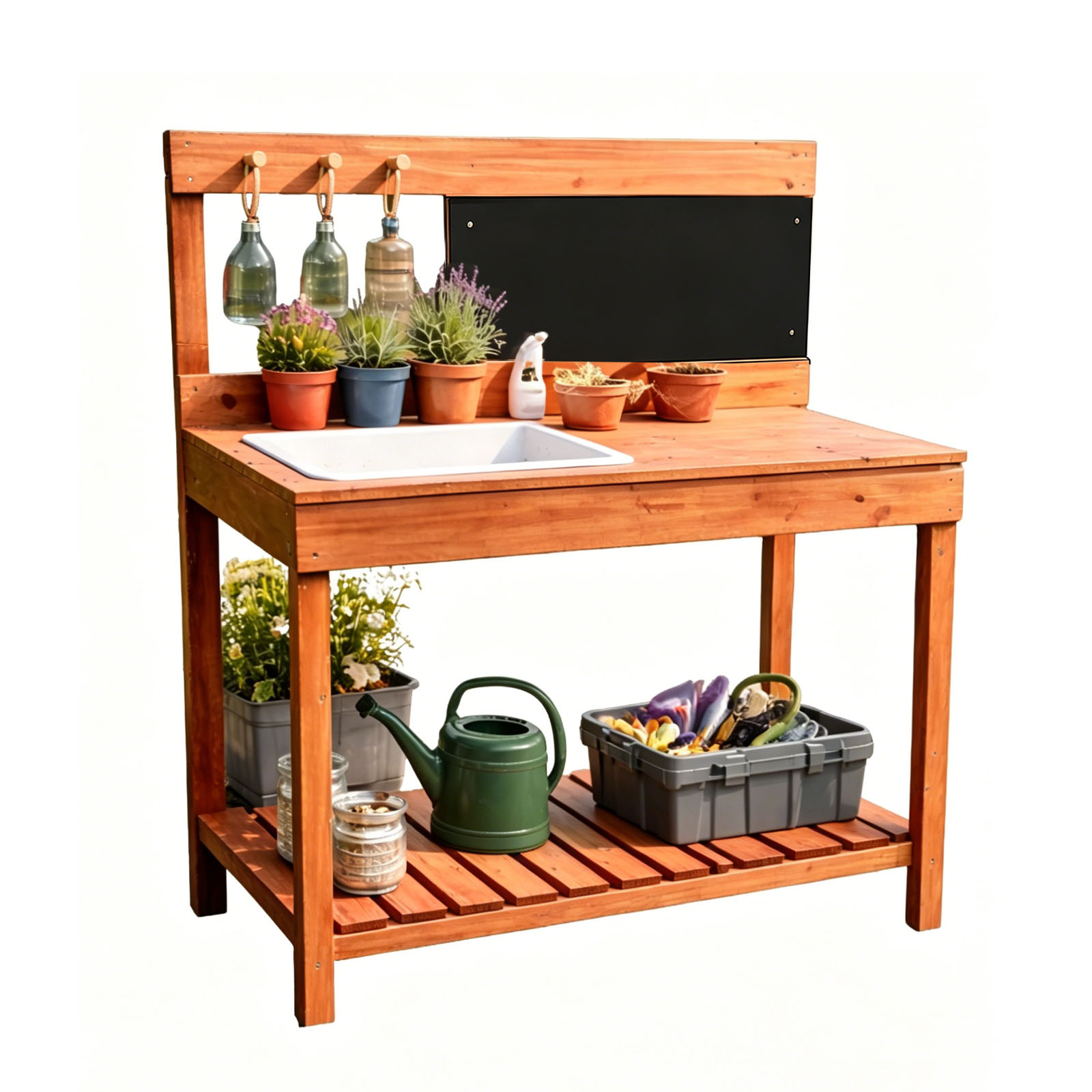 Woodworking Bench - โต๊ะปลูกต้นไม้ไม้สำหรับเด็ก ใช้ได้ทั้งภายนอกและภายในบ้าน โต๊ะทำงานปลูกต้นไม้ในสวน อุปกรณ์การเรียนรู้วิทยาศาสตร์สำหรับเด็ก