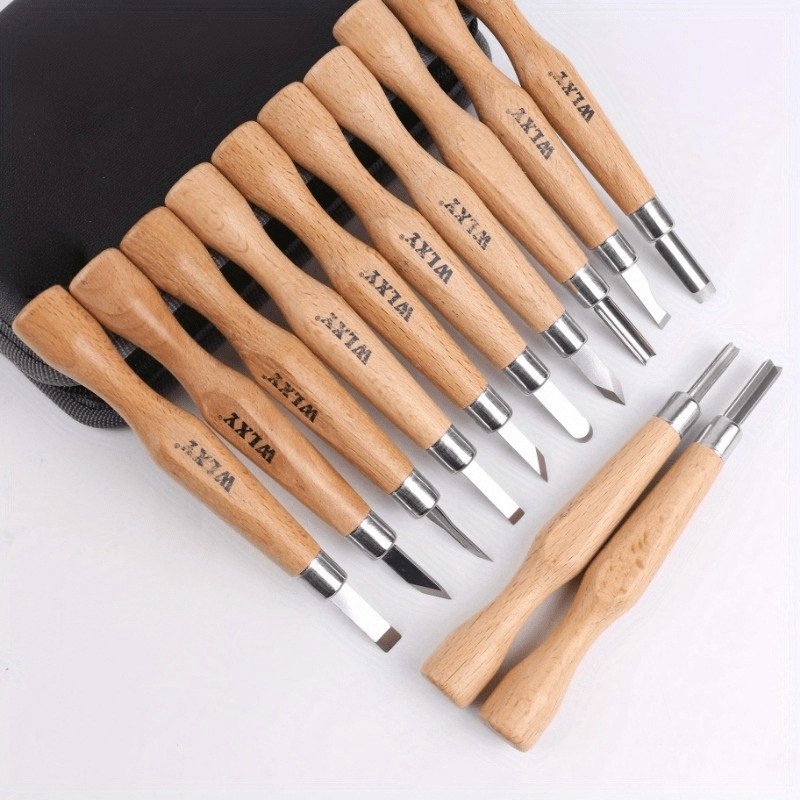 Wood Chisel Set - ชุดสิ่วและมีดแกะสลักไม้แบบมืออาชีพ 12 ชิ้น พร้อมหินเจียร ออกแบบมาเพื่อการแกะสลักอย่างละเอียดโดยช่างไม้
