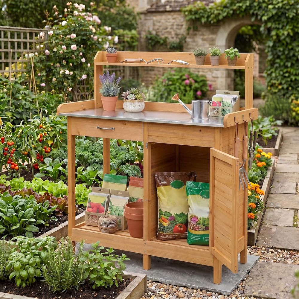 โต๊ะทำงานในสวนกลางแจ้งพร้อมตู้ - Woodworking Bench บทวิจารณ์และราคา